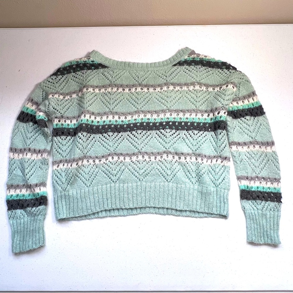 Xhilaration Size Medium EUC soft cropped long sleeve sweater Green and White